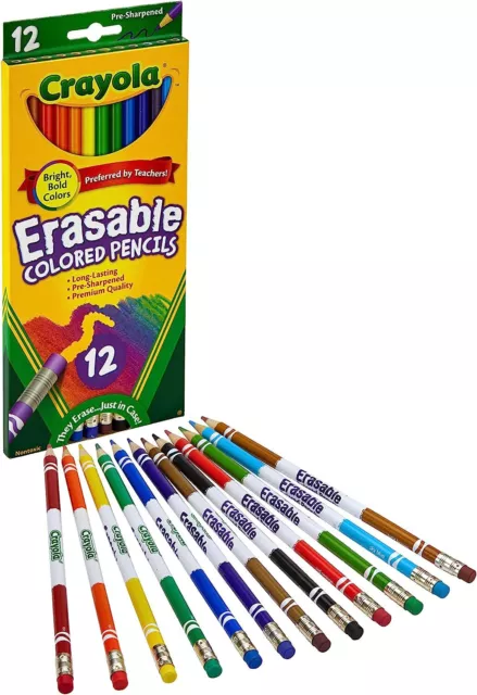 12 x Crayola Erasable Colored Pencils Pre Sharpened World Arts & Crafts