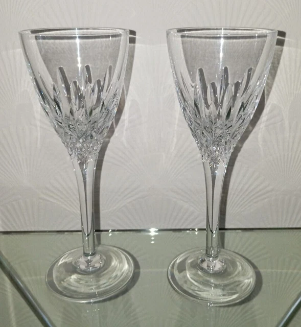 Pair of Stuart Crystal Madison Cut Wine Glass Glasses  7 1/2"  19 cm Tall