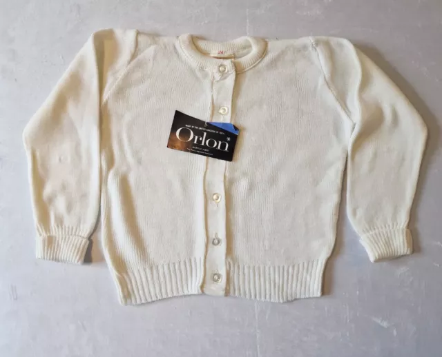 Vintage Girls Cardigan -4-5 Yr- White Acrylic Deadstock 60s/70s Mod Disco KB36