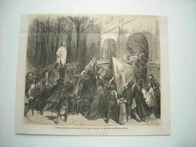 Gravure 1861. Entree Palais De L'exposition, Le 31 Mars, Dernier Jour Artistes..