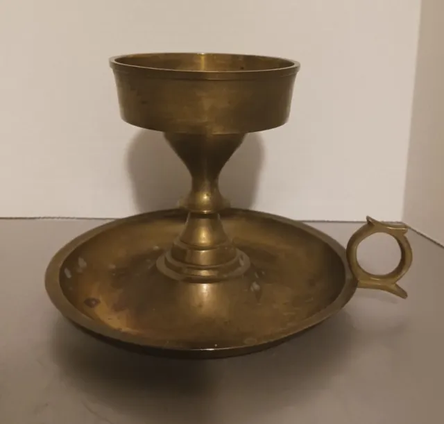 Vintage Brass Candle Holder with Finger Ring Chamberstick