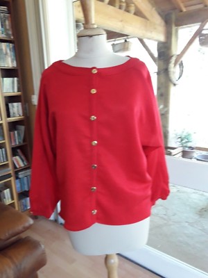 CHEMISIER TOP HAUT laine & soie rouge S/M VINTAGE 80 RED SILK & WOOL BLOUSE S/M