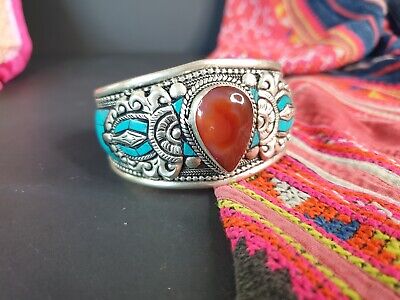 Old Tibetan Silver Bracelet with Turquoise and Local Stone …beautiful accent and 2