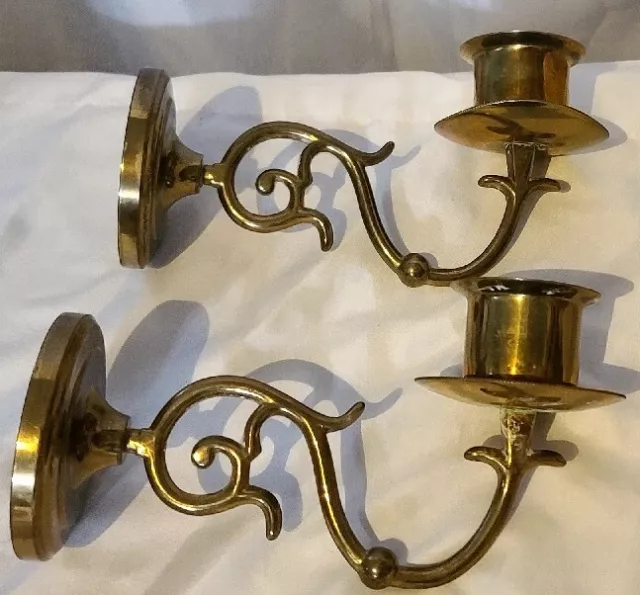 Solid Brass Wall Candle Sconce 8" Set Pair Candlestick Holders