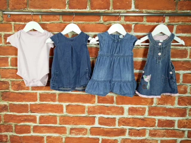 Baby Girls Bundle Age 3-6 Months Next Gap Denim Pinafore Dress Bodysuit  68Cm