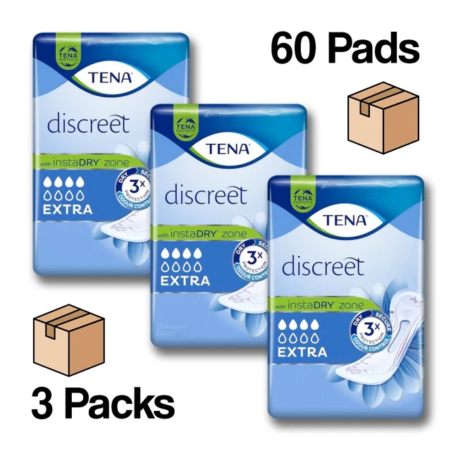 60 TENA LADY EXTRA DISCREET Incontinence Absorbent Pads for Women 3 x