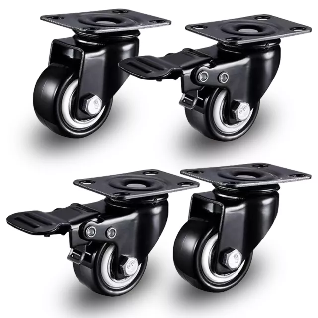 4 X Heavy Duty PU Swivel Castor Wheel Trolley 50mm Furniture Caster Rubber 200kg