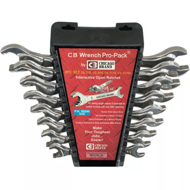 8pc 3/8" - 13/16" Set Inch 1 Ratcheting Open End Wrench"s Stainless Steel #56048