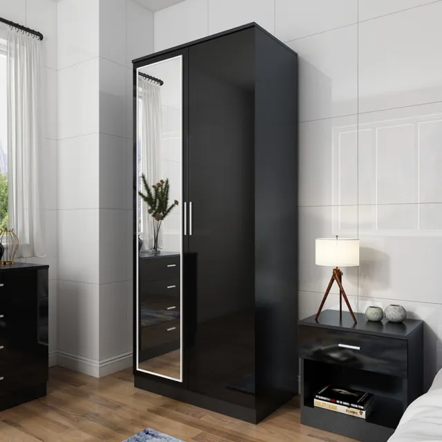 Bedroom Wardrobe With Mirror High Gloss Door Large Storage Cupboard Furniture