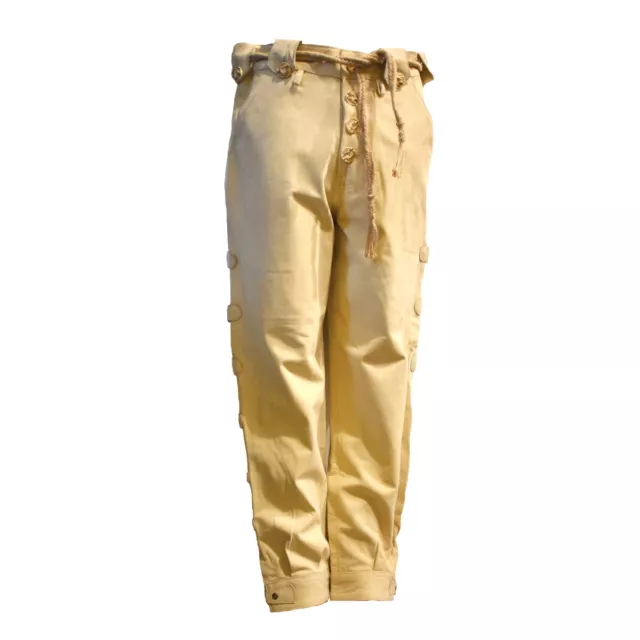 Pantaloni Folcloristici IN Cuoio, Beige con Bottoni Pelle Uomo Oktoberfest