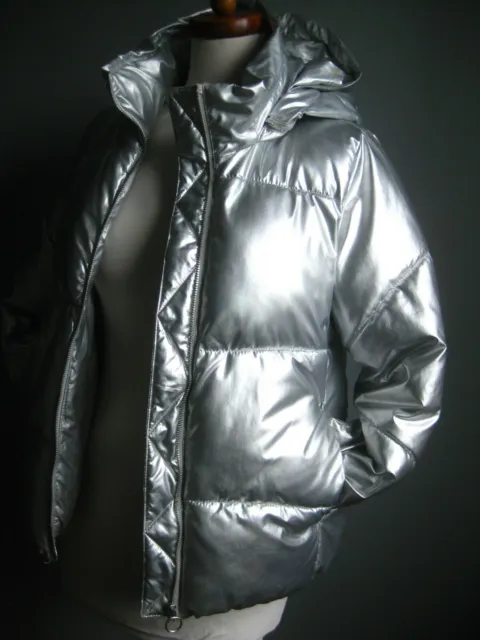 ZARA girl PUFFA JACKET silver coat 11 12 years warm winter metallic padded