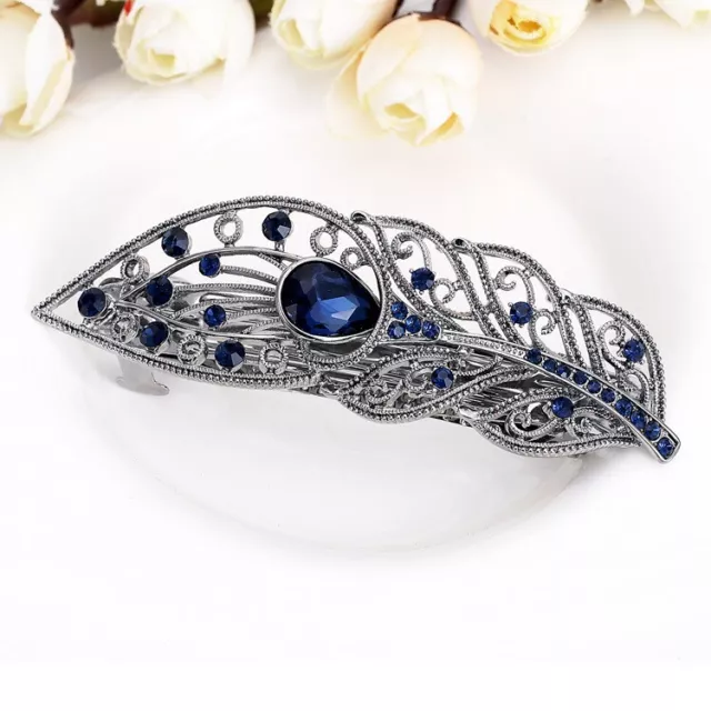 Vintage Shining Rhinestone Big Metal Leave Hair Barrette Clip for woman girl