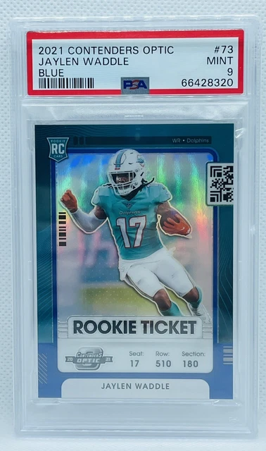 PSA 9 Jaylen Waddle 2021 Panini Contenders Optic Blue Prizm Rookie Ticket RC /99
