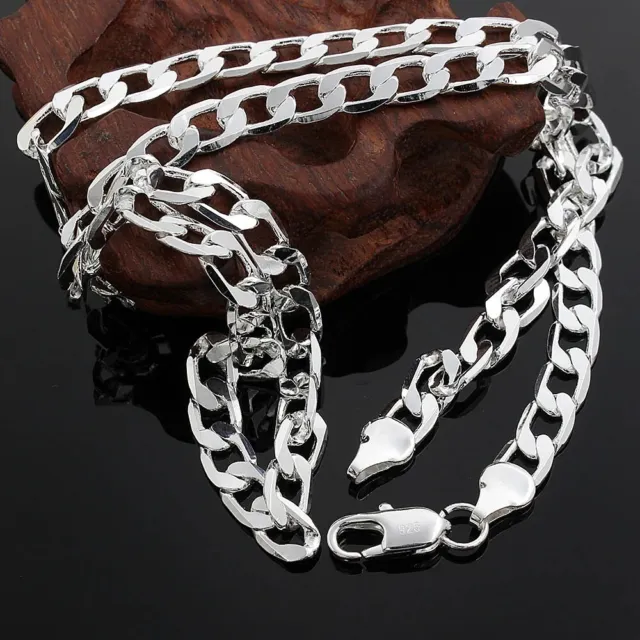 New Sterling Silver Thick Solid 925 Italy Men's Figaro Chain Necklace Bracelet