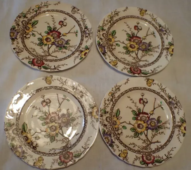 Lot of 4 Alfred Meakin Medway dark brown Floral 10" dinner plates