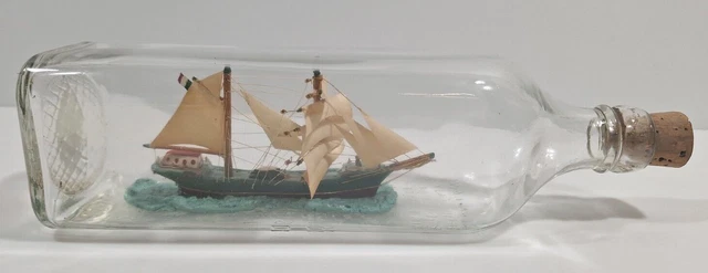 Vintage Ship in a Bottle Handmade 12" Double Mast Boat The Old Bushmills Distill