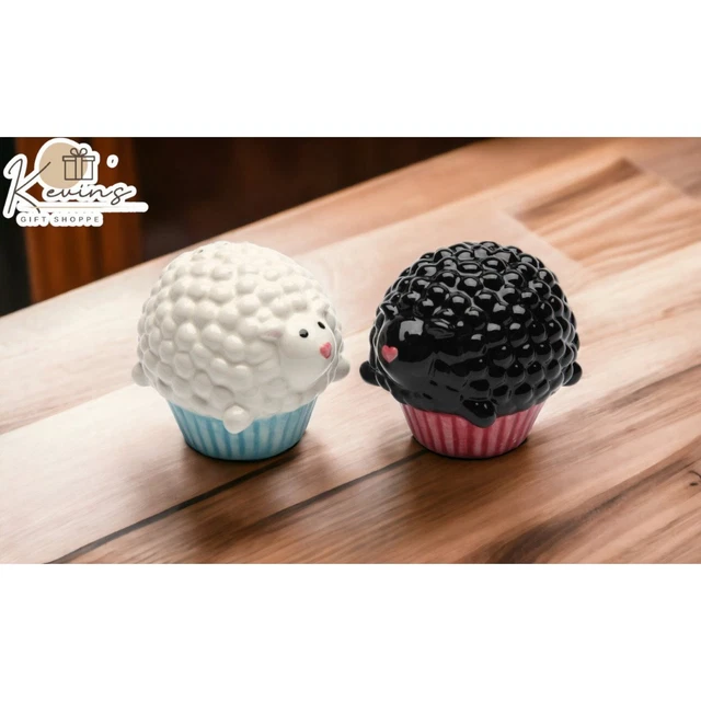 Hand Painted Ceramic Cupcake Sheep Salt And Pepper Shakers