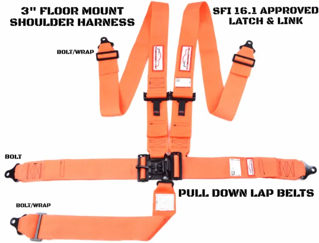 Latch & Link 5 Point Floor Mount Racing Harness Signature Series Sfi 16.1 Orange
