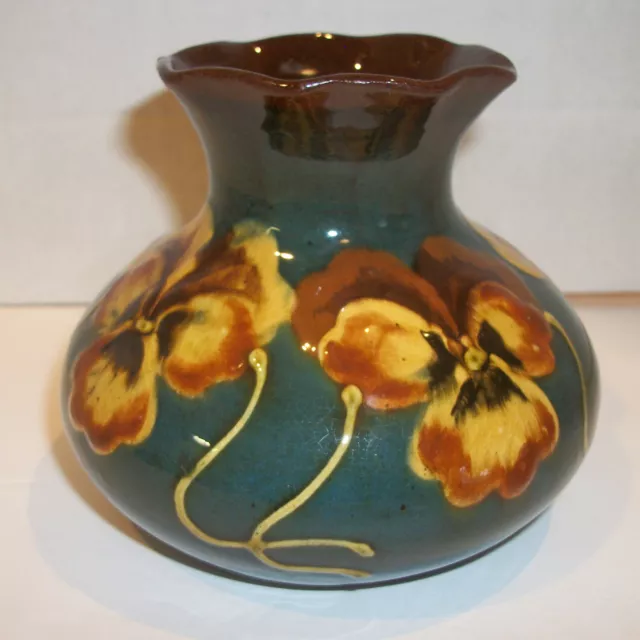 Art Nouveau Arts Crafts German/Austrian Hand Paint Pansy Decorated Pottery Vase