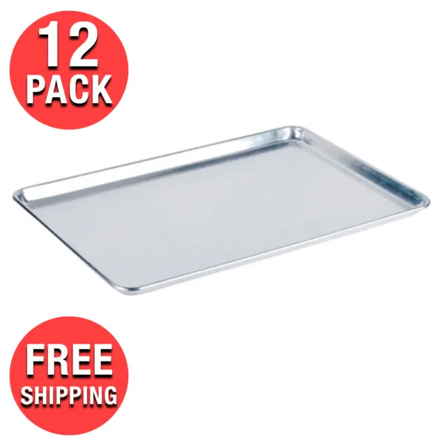 (12-Pack) Full-Size Baking Sheet Pan Aluminum Bun Cookies & Food Pans 18" x 26"