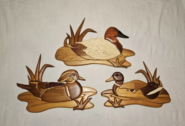 Set of 3 Wooden Mallards, hand crafted, hang on wall. Received as gift, Not Used