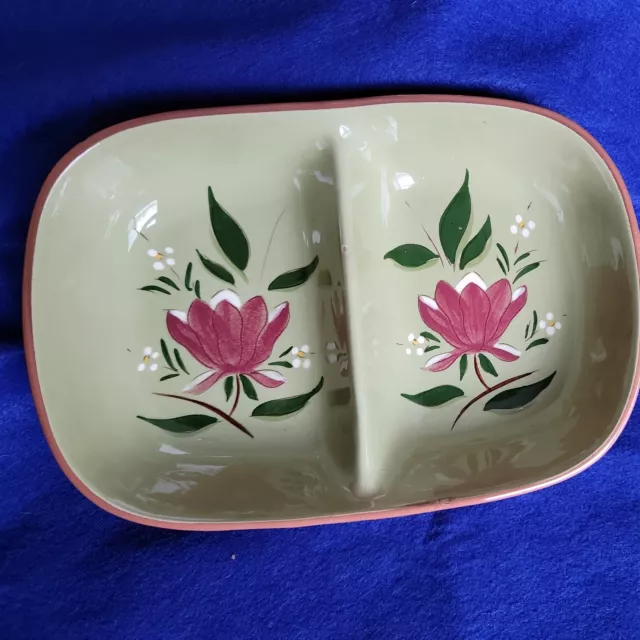 Vintage STANGL POTTERY MAGNOLIA Divided Serving BOWL DISH two-sided hand painted