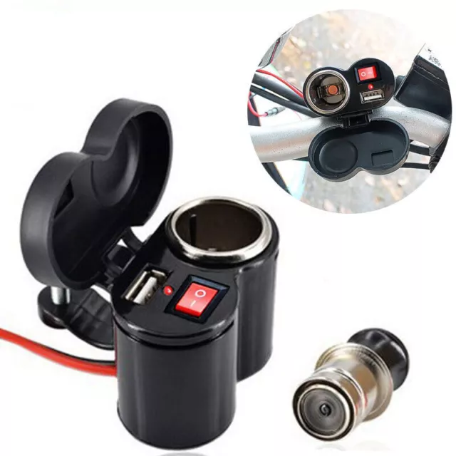 Motorcycle USB Cigarette Lighter 12V Waterproof Power Port Outlet Socket Kit