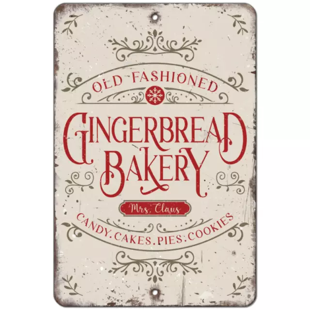 Christmas Sign Aluminum Metal Sign - Mrs. Claus Old Fashioned Gingerbread Bakery