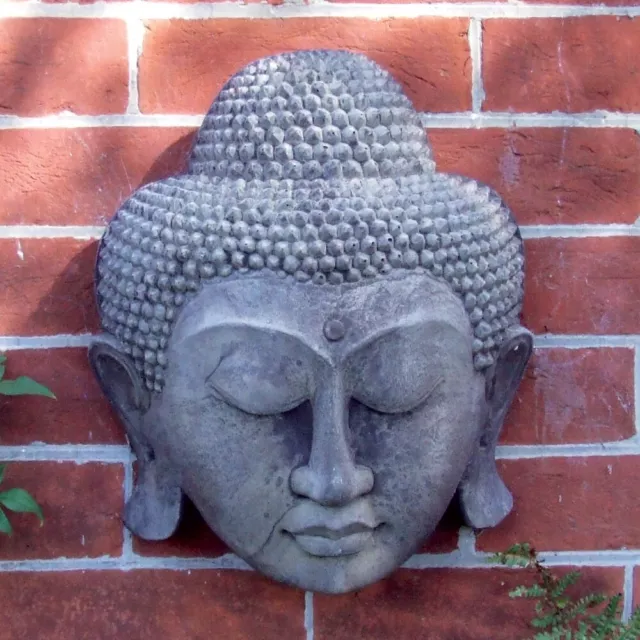 Thai Buddha Head Stone Garden Wall Art Plaque