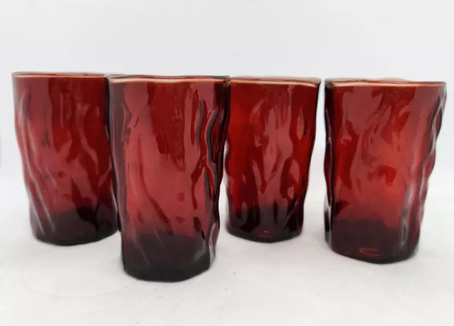 4 Morgantown? Ruby Red Seneca Driftwood Crinkle Juice Glasses, tumblers 3-3/4"