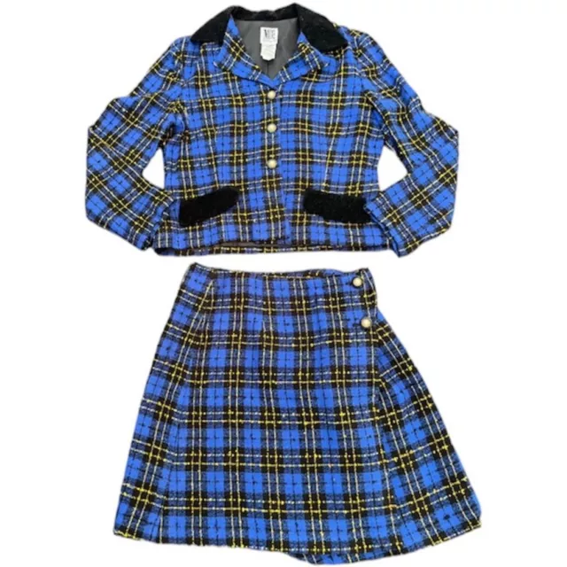 Vintage Two Piece Plaid Velvet Preppy Clueless Y2k 90s Top And Skirt Set