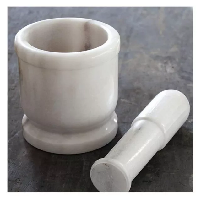 Indian Traditional Plain White Marble Mortar and Pestle For Kitchen 4x4 Inch