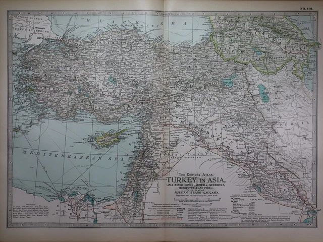 Old 1902 Century Atlas Map ~ TURKEY in ASIA ~(12x16) -#1168