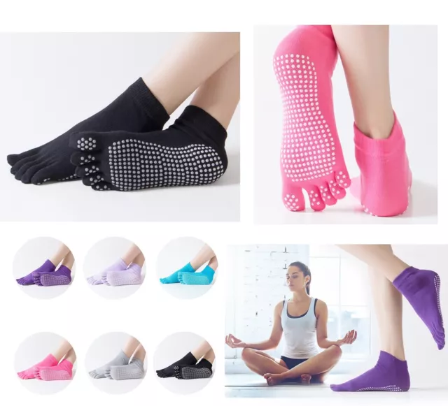 Women Lady Yoga Non-Slip Grip Pilates Five Toe Socks Gym Workout Exercise Sports