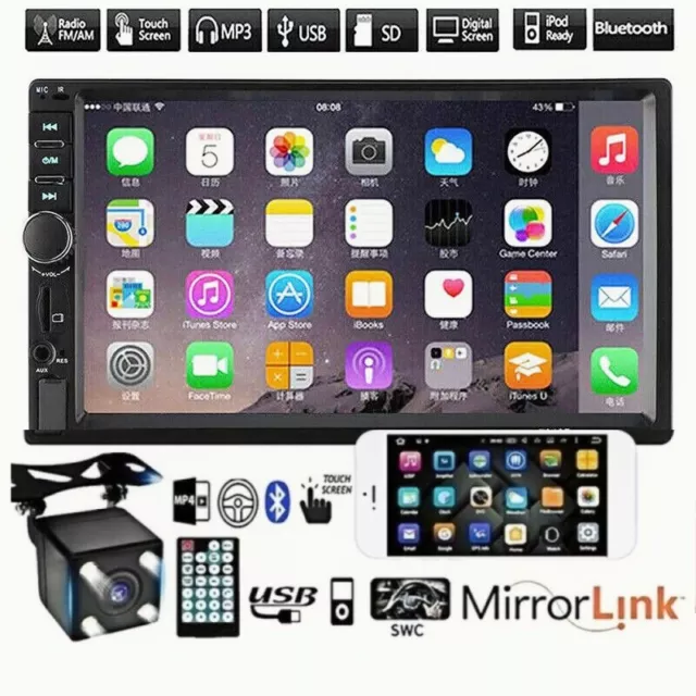 7" Double 2 DIN Car MP5 Player Bluetooth Touch Screen Stereo Radio With Camera