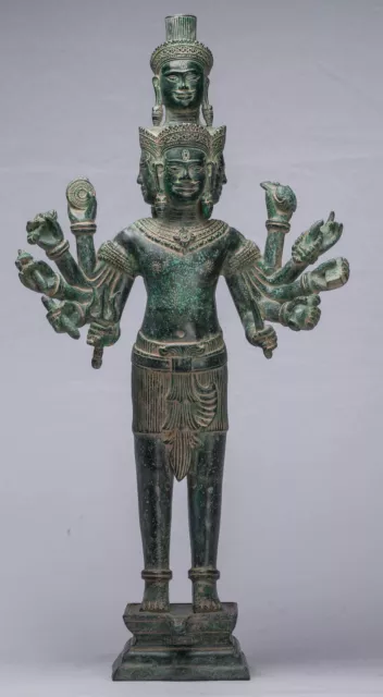 Antique Khmer Style Bronze Bayon Standing Shiva Statue & Yoni - 59cm/24"