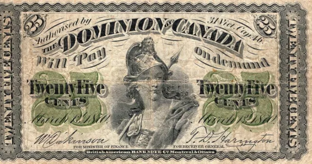 25 CENTS DOMINION OF CANADA  DATED March 1st 1870