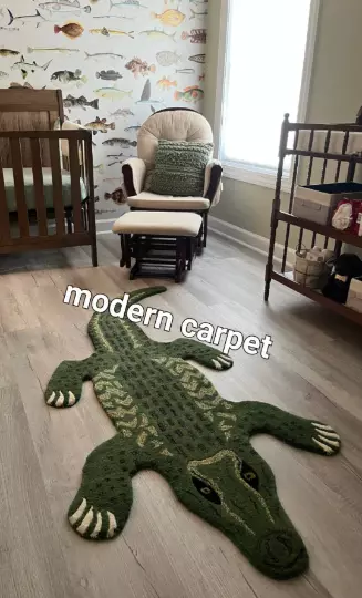 Crocodile Hand Rug 3X6 Feet With 100% Wool Cotton Backing for Home Decoration