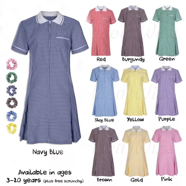 AGES 3 20 GIRLS School Gingham Dress Girls School Summer Dress Check Pleated 8.95 PicClick UK