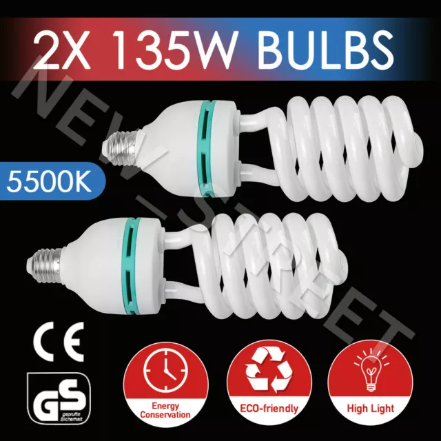 2x 135W 5500K Energy Saving Bulb Daylight Fluorescent Lighting Lamp Photo Studio