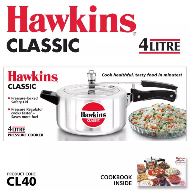 Hawkins Classic Aluminum Pressure Cooker 4 Ltr Cooking Pan Kitchen Cookware 3
