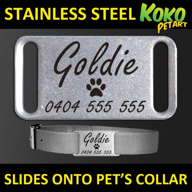 Stainless Steel Personalised Laser Engraved Silent Slider Collar Pet Dog Tag