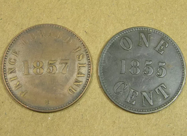Lot of Two Old Tokens, 1857 PEI Self Governm't & 1855 1c Fisheries & Agriculture