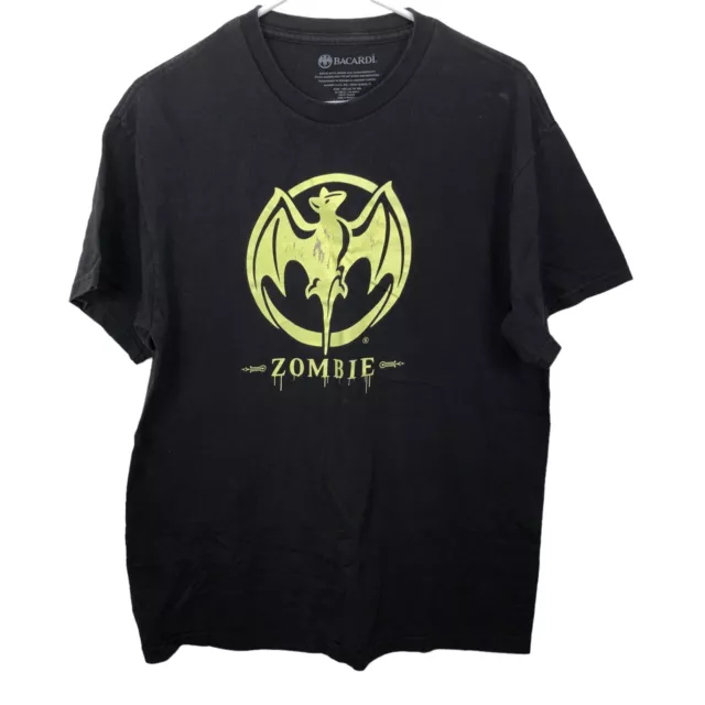 Bacardi Zombie Bat Black & Beige T-Shirt Top Tee Rum Drink Glow in the Dark 2013