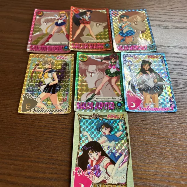 Set of 7 Sailor Moon Bandai Carddass Trading Cards Hologram Prism J9269