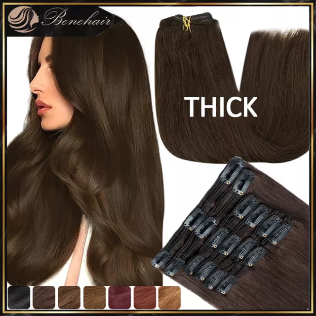 Extra Thick 100% Clip In Remy Human Hair Extensions Double Drawn Weft Full Head