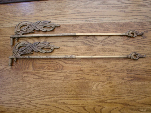 Antique Cast Iron Swing Arm Adjustable Curtain Rod/Sign Holder Bracket Set Of 2