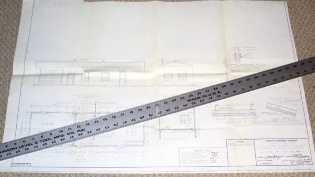 ORIGINAL - Lot of 2 Great Northern Blueprints - Minot, ND Caboose Servicing Bldg