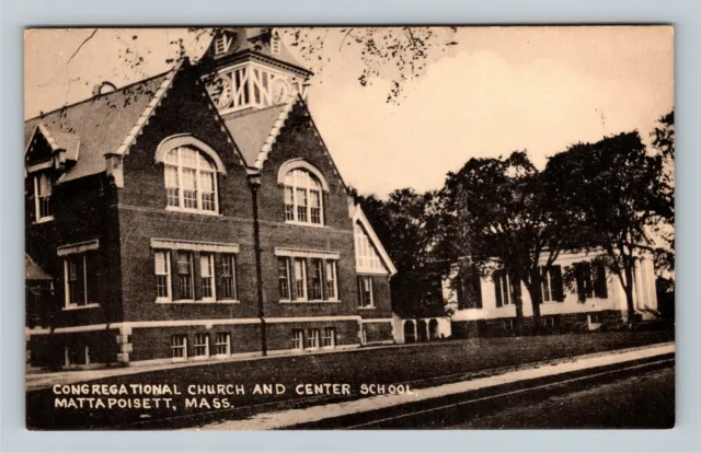 Mattapoisett MA-Massachusetts Congregational Church Center School Linen Postcard