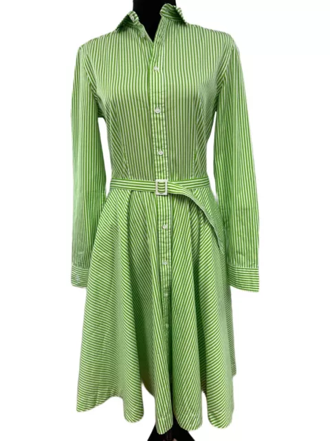 Polo Ralph Lauren SZ 6 Green Bengal Striped Shirtdress Fit & Flare NWT